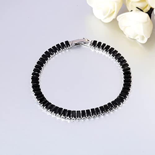 CiNily Adjustable Tennis Bracelets for Women Teen Girls Rainbow Cubic Zirconia Bracelet 14K White Gold Plated Hypoallergenic Slider Bracelet Jewelry Gift - color: Square-Black 7.5"