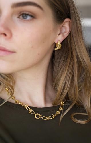 Aobei Pearl 18K Gold Plated Paperclip Chain Choker Satellite Chain Freshwater Cultured Biwa Pearl Pendant Necklace Dainty Turquoise Jewelry for Women - color: 18K Gold Plated Knot Chain