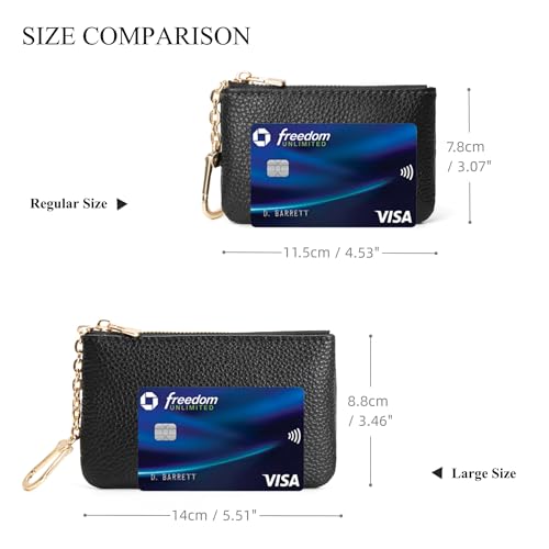 Full Grain Leather Coin Purse with Key Chain - Small Change Purse Keychain Card Holder Keychain Pouch Small Keychain Wallet for Women and Men (Black - Large Size) - color: Black, Large Size