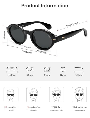 SOJOS Retro Oval Polarized Sunglasses for Women Men Chic Trendy 90s Sunnies Shades UV protection Sun Glasses SJ2630 - color: Black Frame Grey Lens