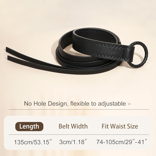 Knotted Waist Belt for Women PU Leather Thin Strap Belt for Dresses - color: Black