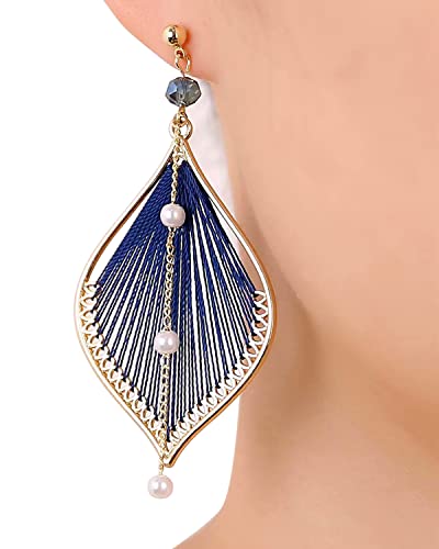 Earrings for Women Colorful Layered Leaf Earrings Bohemian Dangle Drop Tassel Silver Earrings Women Gifts - style: Pearl leaf earrings