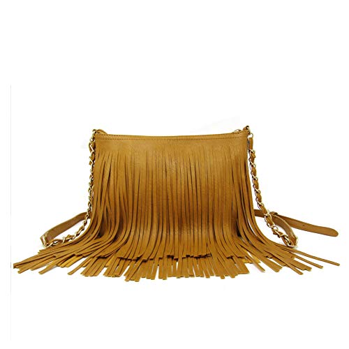 Solene Fringe Crossbody Shoulder Bag with Strap, Tassel Messenger bag, Country Style Western Fringe Purse for Women - color: Mustard