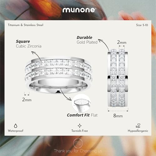 Channel Set Cubic Zirconia Eternity Band Rings for Women Men | 18k Gold Plated Cubic Zirconia,Minimalist Non Tarnish Hypoallergenic Wedding Band Stackable Ring - color: Silver-8mm