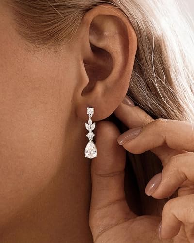 HANLI Dangle Earrings for Women – 14K Gold Plated/Silver Drop Earrings Sparkly CZ Gold Dangle Earrings Elegant Dangling Earrings for Wedding Bridal Prom Jewelry - color: 1-Dangle CZ Silver