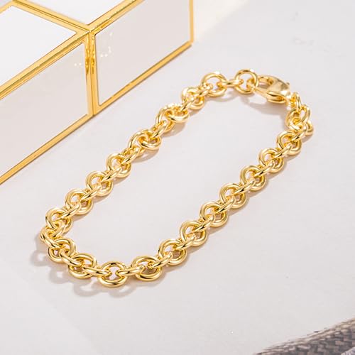 Dankadi 925 Sterling Silver Classic Round Cable Wire Link Bracelet Women Cuban Curb Oval Belcher Link Chain 5.9 to 9 in For Men 24k Gold Plated Cuff Jewelry Gift - color: 6MM Gold, size: 7.5 inch