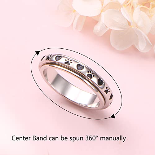 Ladytree Spinner Fidget Ring Sterling Silver Thumb Band for Women Anxiety Ring Platinum Plated Worry Stress Relief Just Breathe Boredom ADHD Autism Rings Boho Jewelry Gift - color: A-pet paw print heart