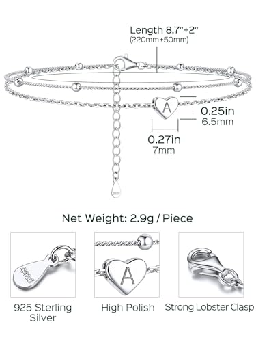 ChicSilver Sterling Silver Anklets for Women 925 Ankle Bracelets for Women Layered Heart Anklet With Beaded Anklets for Women - style: 11.K