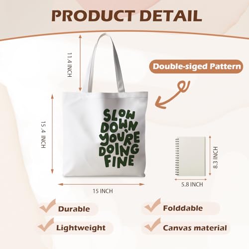 Motivational Canvas Tote Bag,Positive Affirmation Gifts for Women Men Reusable Grocery Shopping Tote Bag Purse - color: Slow Down