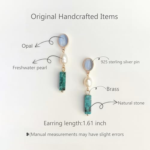 Boho Earrings for Women Natural Stone Beaded Handmade Vintage Dangle Earrings Bohemian Lightweight Hypoallergenic Jewelry for Dailywear Festival Occasions - color: Opal & pearl