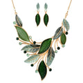 Vintage Chunky Statement Jewelry Set Retro Leaf Floral Geometric Bohemian Boho Bib Necklace Earring Set Fashion Costume Jewelry for Women Girls Wedding Party Prom Unique Gift - style: spring leaf-green gold