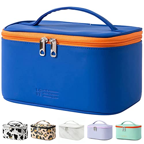 Meiyuuo Makeup Bag Large Cosmetic Bags for Women Girls Cute Travel Zipper Pouch Toiletry Organizer for Beauty Essentials Waterproof (Navy Blue) - color: Navy Blue