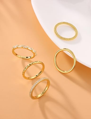 Florideco 14K Gold Filled Thin Stackable Rings for Women,Minimalist Non Tarnish Cubic Zirconia Band Rings,Dainty Trendy Statement Stacking Rings Set Size 6-10