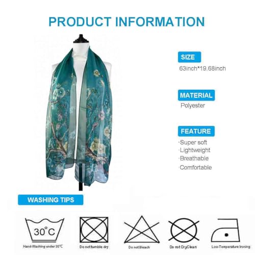 Xyueanlo Scarfs for Women Fashion Scarves Print Pattern Lightweight Sunscreen Scarf Wraps Shawls - color: Plum Blossom Green