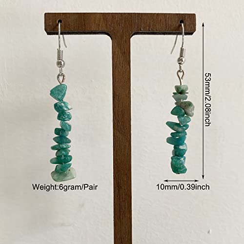 Handmade Bohemian Vintage Silver Nature Stone Beads Long Dangle Drop Earrings for Women - color: Green 1