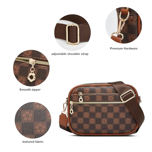 Crossbody Purse for Women Small Crossbody Bags Trendy Vegan Leather with Adjustable Shoulder Straps Gift for Mother Wife Mom - color: Checkered Coffee Minimalism