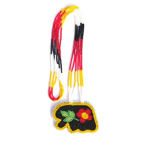 Handmade Native American Style Tribal ethnic Seed Bead Beaded Layered Medallion Necklace #1 - color: Yellow Black Flower Bear