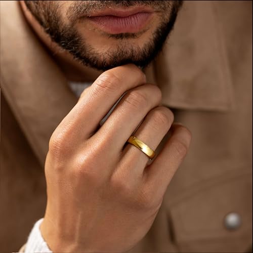 Gold Band Rings for Women Men Non Tarnish, Wedding 14K Gold Plated Stackable Ring Set for Couples, Dainty Thin Plain Simple Promise Dome Band Thumb Pinky 1mm 3mm 5mm Jewelry Gift Comfort Fit Size 3-13 - color: Gold-1mm 3mm 5mm, size: 9
