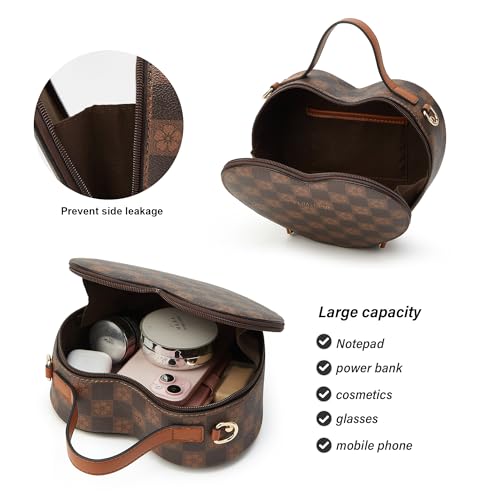 Crossbody Purse for Women Small Crossbody Bags Trendy Vegan Leather with Adjustable Shoulder Straps Gift for Mother Wife Mom - color: Checkered Coffee Heart Shape