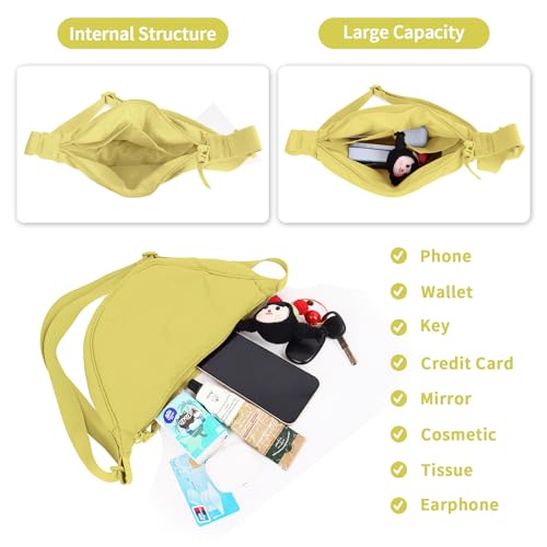 Nylon Crescent Crossbody Bag for Women Purses Trendy Men,Small Travel Sling Bag Hobo - color: Butter Yellow, size: Small