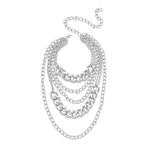 Layered Necklaces for Women Punk Chunky Gold Statement Necklaces Dainty Multi Layer Necklace Jewelry Accessories for Women - color: Silver