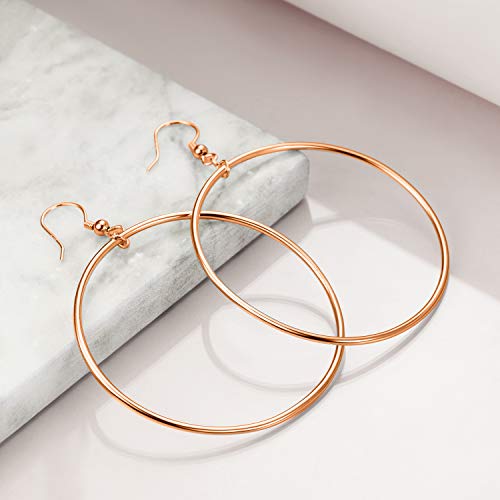 POPLYKE Sterling Silver/Rose Gold/Gold Plated Large Hoop Earrings Circle Dangle Drop Earrings for Women 40 50 60 70 80mm - color: rose gold hoop, size: 70mm