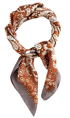 MINIDORA Satin Scarves for Women 27.5 × 27.5 inches Medium Square Elegant Silk Feeling Head Scarf - color: B007-brown