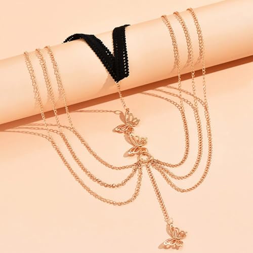 Butterfly Leg Chain for Women Green Butterfly Thigh Jewelry Lace Garter Body Chain Fairy Festival Party Outfit Accessory Gift - color: Style C