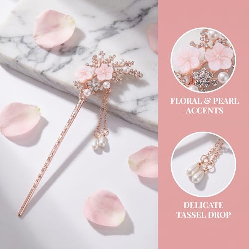 2 Pcs Rhinestone Pearl Flower Hair Stick Chinese Hair Chopsticks Vintage Tassel Hair Pin Chignon Pin Hair Styling Making Accessories for Women