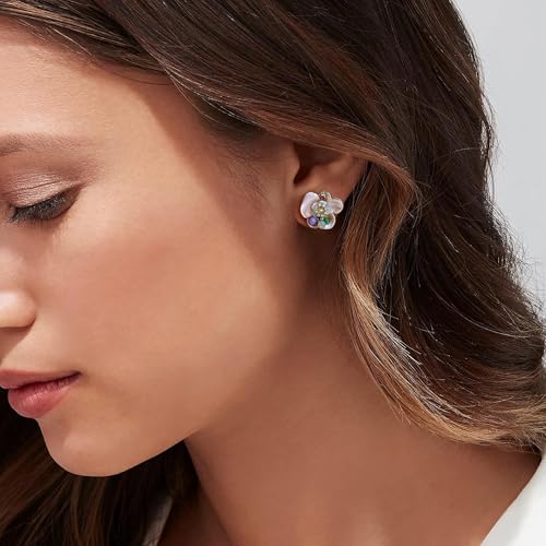 Pink Flower Earrings for Women, 925 Sterling Silver Stud Earrings, Cute Plumeria Earrings For Women, Cherry Blossom Hypoallergenic Stud - color: Colorful Plum Blossom
