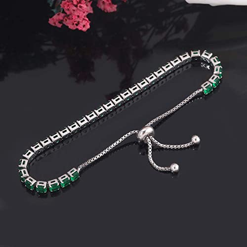 CiNily Adjustable Tennis Bracelets for Women Teen Girls Rainbow Cubic Zirconia Bracelet 14K White Gold Plated Hypoallergenic Slider Bracelet Jewelry Gift - color: Adjustable bracelet-green