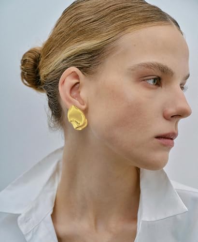 Irregular Gold Stud Earrings for Women Hammered Silver Stud Earrings Statement Geometric Earrings Vintage Gold Earrings - color: 03-Hammered gold earrings