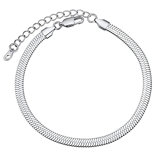 ChainsHouse Ankle Bracelets for Women, Stainless Steel Chain Anklets Waterproof, Women Summer Beach Jewelry Gift, Come with Box - color: 10. 5mm-Herringbone-Steel