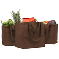 VeraMia Canvas Grocery Bag 3pc XL Set with Real Pockets, Long Shoulder Strap and Short Handle. Heavy Duty, Foldable, Washable - color: Dark Chocolate