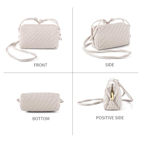 Woven Crossbody Bags for Women Handwoven Purses Vegan Leather Small Handbag Handmade Shoulderbag | Lightweight - color: Beige