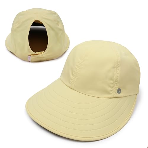 Ponyflo Sunblocker Wide Brim Hat, Patented Women’s Ponytail Sun Hat for Adults, UPF 50 Sun Protection - color: Lemon