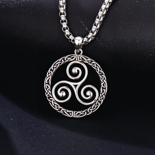 Celtic Necklace for men Sterling Silver Celtic Knot Triquetra Triangle Trinity Necklace Gift for Men - color: D-Silver