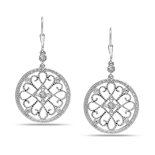 LeCalla 925 Sterling Silver Leverback Drop Earrings | Lightweight Celtic-Knot Filigree Heart Teardrop Dangle Earring for Women's Gift for Her - color: Lab-Grown Diamond 0.03Ct Filigree