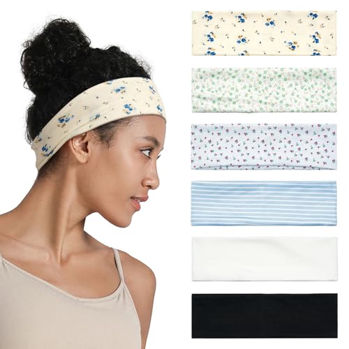 QIUTIMIY Headbands for Women Non Slip - 6 Pack Soft Stretchy Cotton Hair Bands for Women’s Hair – Fashion Sports Headbands for Yoga, Workout, Running, Gym, Daily Wear（Style 2） - color: Style 2