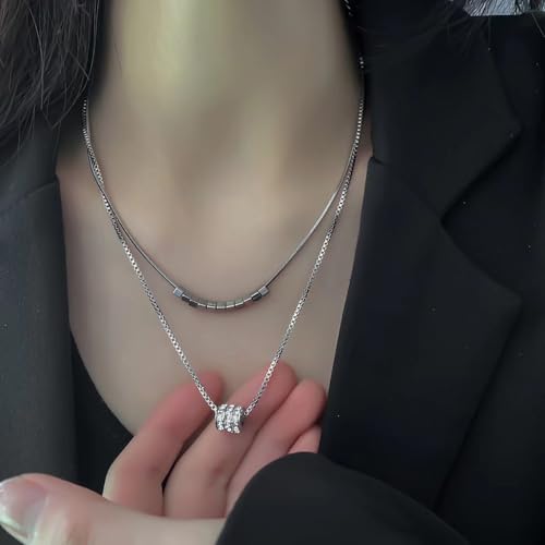 Gold Necklaces for Women Gifts - 14K Gold Plated Necklace for Women Necklaces for Her Tiny Fashion Jewelry for Teens，for Women Friends Jewelry Gifts，Necklace Gold Jewelry Birthday Gifts - style: Double layered diamond circle necklace