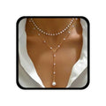 Vintage Pearl Y Lariat Necklace Layered Pearl Choker Necklace Gold Pearl Y Necklace Long Pearl Drop Necklace Wedding Pearl Pendant Necklace Jewelry for Women