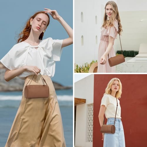 KouLi Buir PU Leather Crossbody Purse for Women Trendy Small Barrel Hobo Shoulder Handbag Lightweight Daily Purse - color: Brown