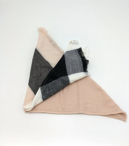 Wander Agio Womens Warm Long Shawl Winter Wraps Large Scarves Knit Cashmere Feel Plaid Triangle Scarf - color: Grey Pink 11