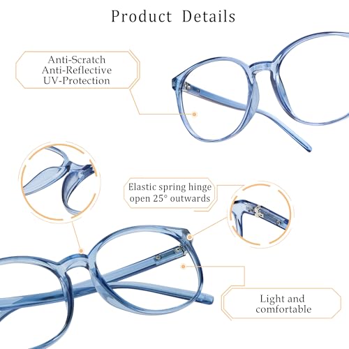 LifeArt Round Blue Light Blocking Glasses, Computer Glasses, Gaming Glasses, TV Glasses for Women Men (Light Blue, No Magnification) - color: 07_days_light Blue, size: +0.00(No Magnification)