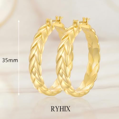 Gold Hoop Earrings for Women 14K Gold Earrings for Women Thick Large Earrings Gold Huggie Earring Womens Lightweight Hypoallergenic - color: Wheat Gold