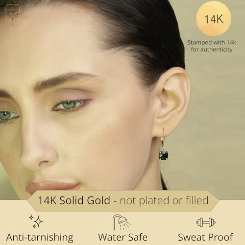 14k White or Yellow Gold Cushion Cut Gemstone Dangle Earrings for Women with 8mm Birthstones by MAX + STONE - color: Onyx