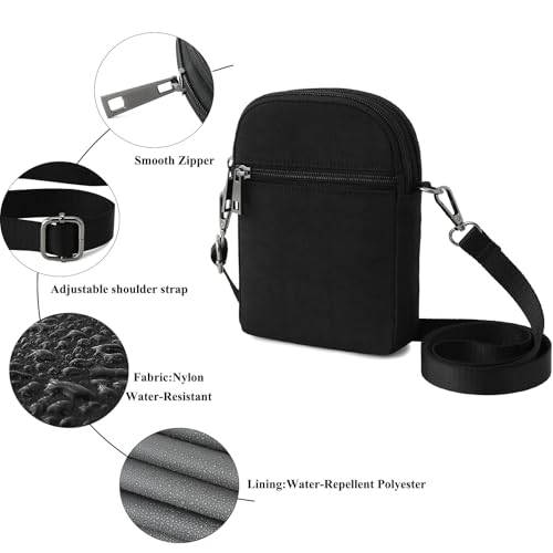 RFID Crossbody Bags For Women Travel, Small Cell Phone Purse - color: Black/Nylon
