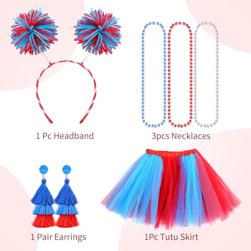 Hicarer 6 Pcs 4th of July Tutu Set Women Red White and Blue Accessories 250th Tutu Patriotic Costume Independence Day Favors - color: Red and Blue