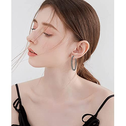 CiNily Mult-colors Crystal Stainless Steel Hoop Earring for Women Hypoallergenic Jewelry for Sensitive Ears Large Big Hoop Earrings 2" - color: Black Gold+White