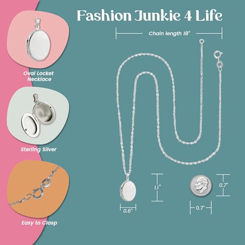 FashionJunkie4Life Sterling Silver Oval Locket Necklaces for Women, 18" Cable Chain - style: Small Simple